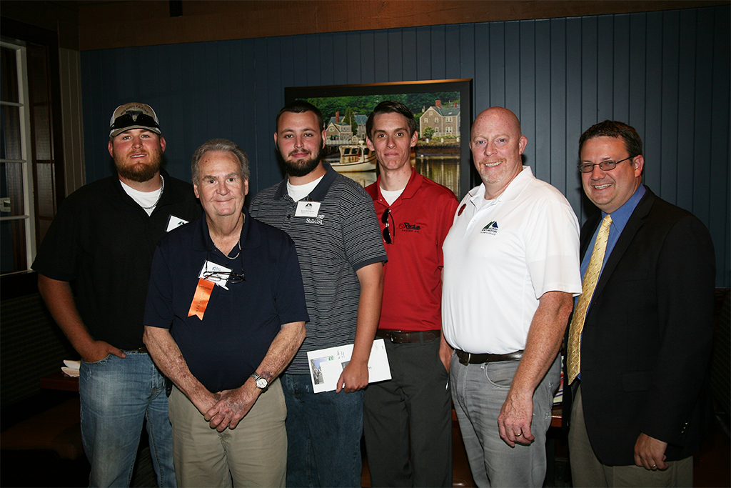 (From right to left) Bo Dooley of Calhoun, GNTC TeamWorks member; Thurmon Morris, president of the Rome Home Builders Association; Barry Arrington of Calhoun, GNTC TeamWorks member; Shawn Clark of Dalton, GNTC TeamWorks member; Donny Holmes, director of GNTC’s Construction Management program and Residential Energy Efficiency Technology program; and Jason Gamel, director of Institutional Advancement at GNTC, pose for a picture after the RHBA meeting.
