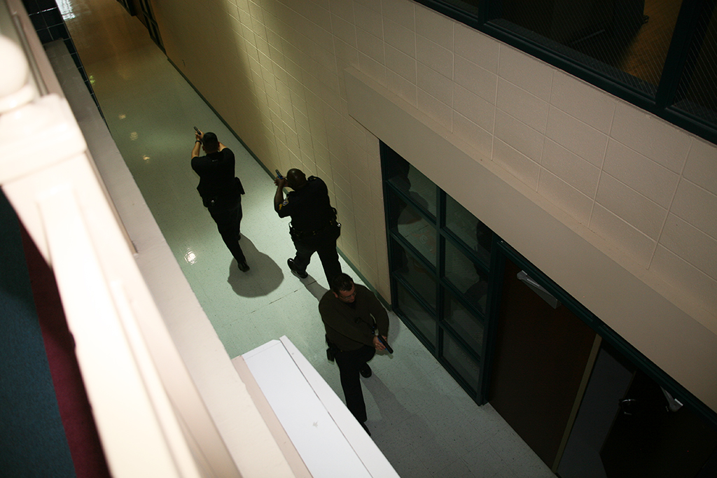 First responders search Building 300 on GNTC’s Gordon County Campus during their Active Shooter Drill in Calhoun, Georgia in 2017.