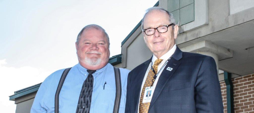 Dr. James Cantrell, left, from the Dade County Board of Education poses with Georgia Northwestern Technical College President Pete McDaniel after his swearing-in becoming the newest member of the GNTC Board of Directors