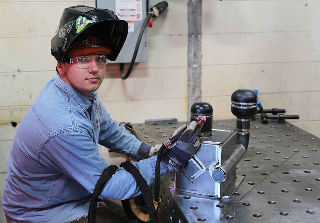 GNTC student Ryan Fincher works on a project in the Welding and Technology lab on the Floyd County Campus.