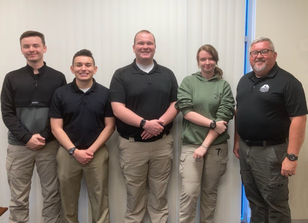 (From left to right) Joshua Walls, Jose Ulibarri, Zachary Newman, Emily Dillard and Jim Pledger, program director and instructor of GNTC’s Basic Law Enforcement program. 