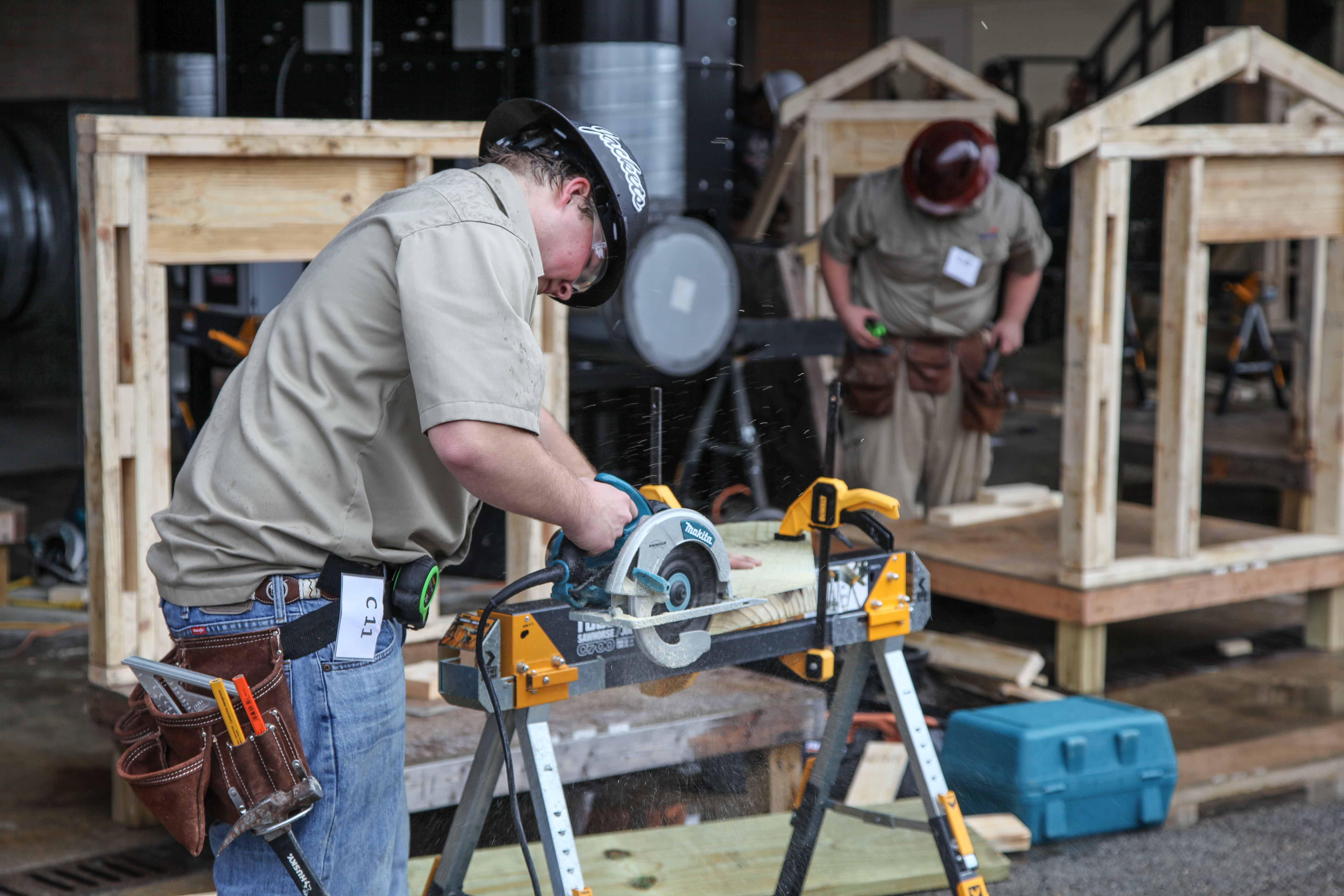 Carpentry contestants competing in the High School SkillsUSA regional qualifier held at Georgia Northwestern Technical College’s Walker County Campus on November 30.