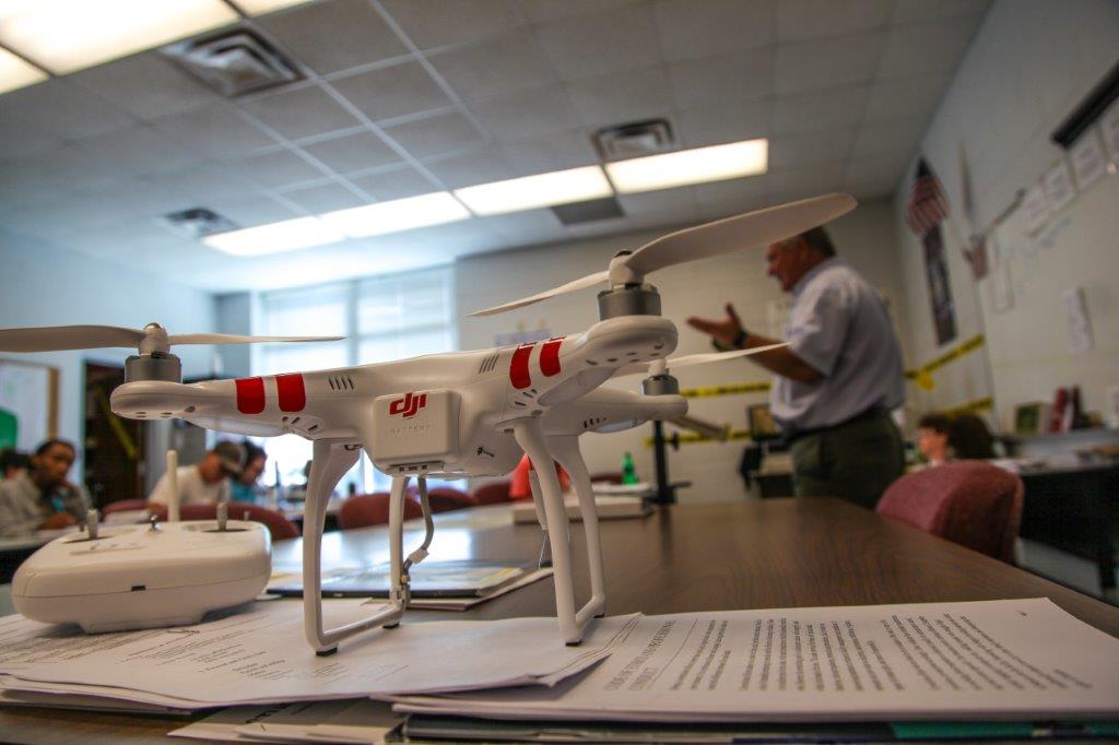 Georgia Northwestern Technical College Criminal Justice Director Tony Adams teaching a course within his program on the Walker County Campus in Rock Spring, Georgia. This year, learning about the use and operation of remote-controlled drones has become a part of the curriculum.