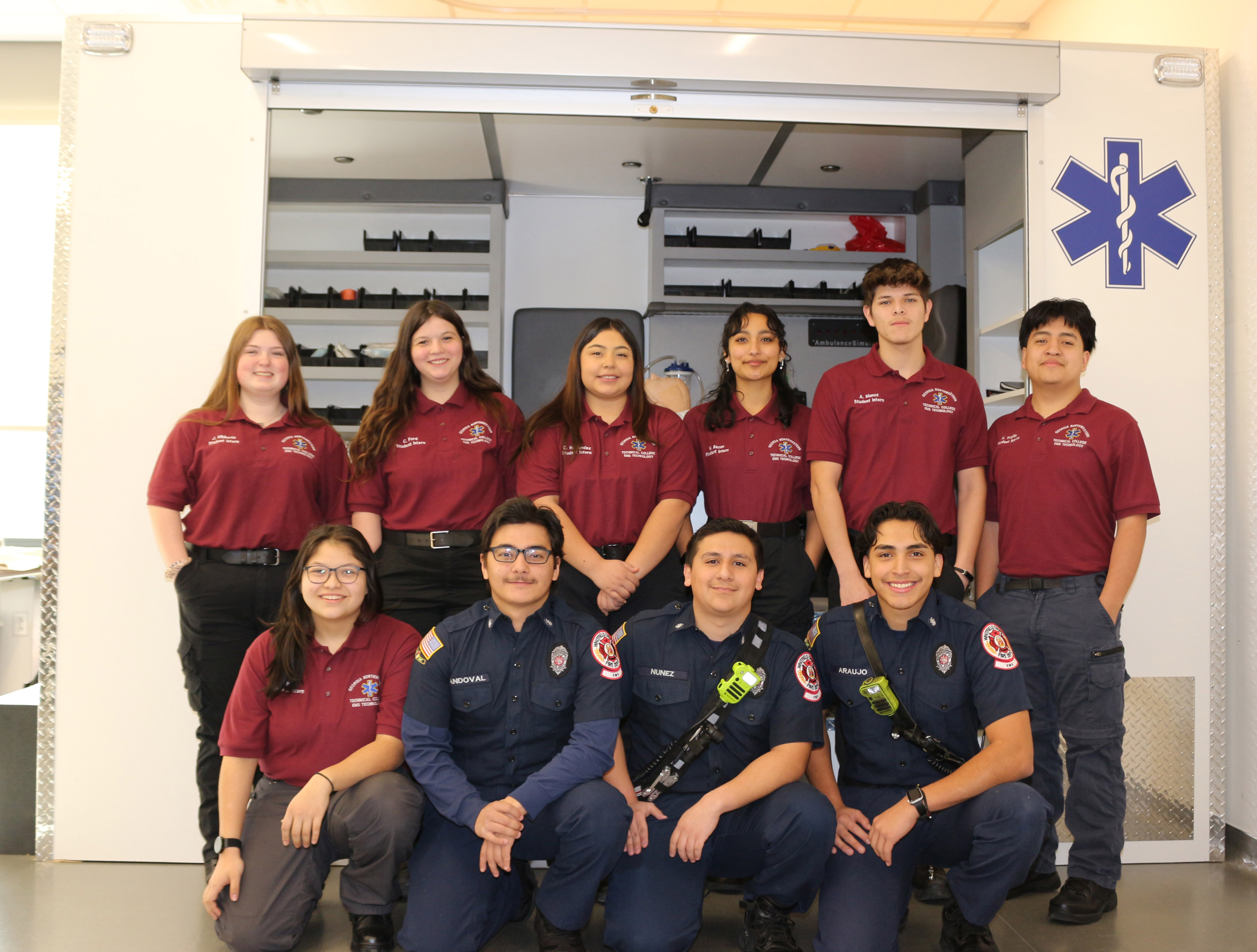 (From left, front row) GNTC Emergency Medical Technician students Yoselyn Paéz, Noe Sandoval, Gabriel Nunez, Jesse Araujo; (back row) Jaley Hibberts, Chelsea Ford, Guadalupe Hernandez, Violet Bazan, Anthony Muñoz and Noe Trujillo.