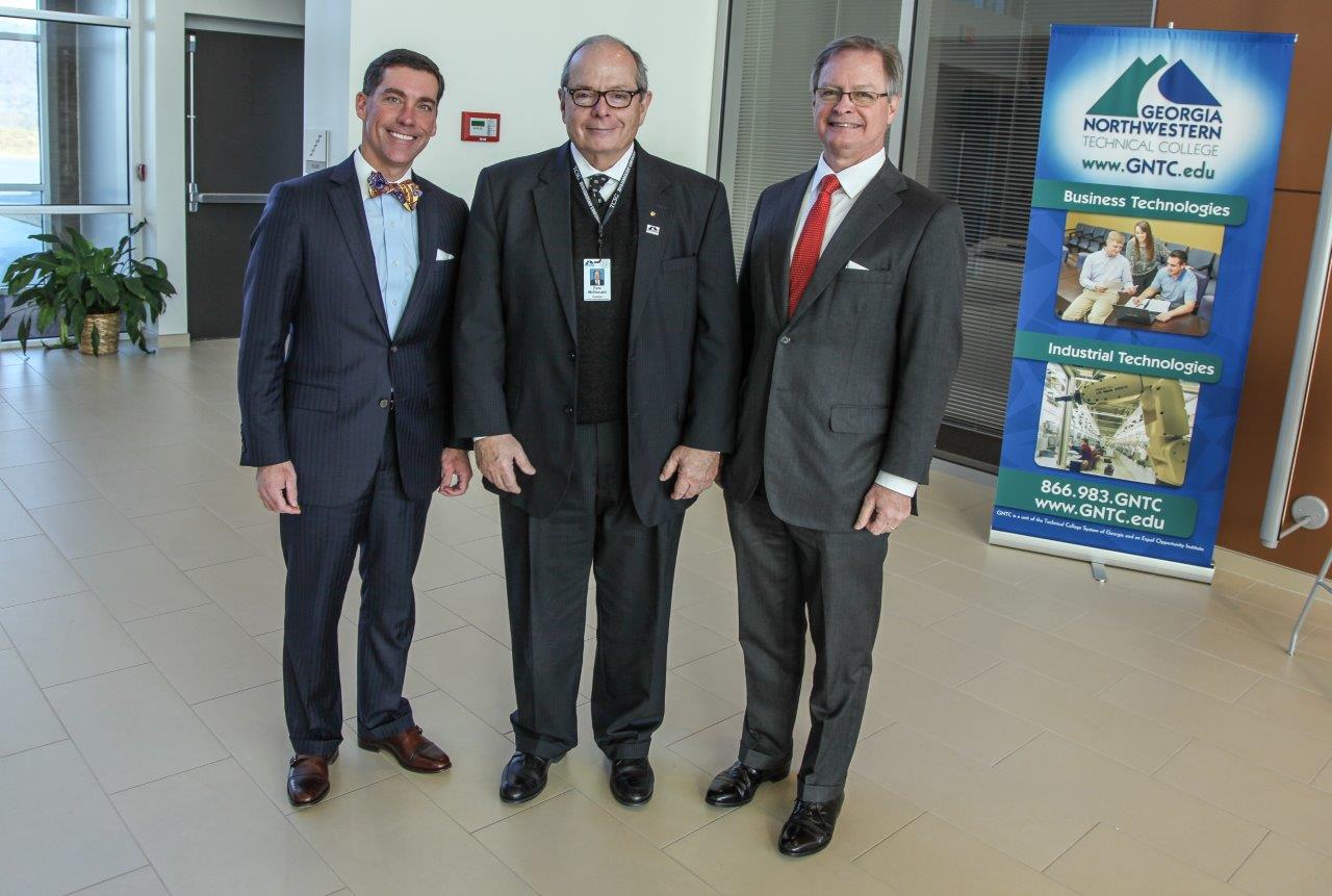 Georgia Northwestern Technical College President Pete McDonald poses with the college’s two newest members of its Board of Directors. From left, Robert “Rob” Bradham, Greater Dalton Chamber of Commerce President and CEO; McDonald; and Albert “Al” Hodge, Jr., Rome Floyd Chamber of Commerce President and CEO.