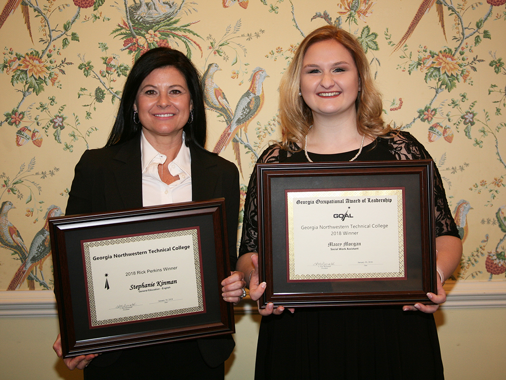 Macey Morgan (right) Georgia Northwestern’s 2018 GOAL Winner and Stephanie Kinman (left) Rick Perkins Instructor of the Year at GNTC.