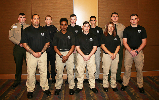 Graduates of Basic Law Enforcement Training Class #201602 are: Back row (from left to right) Thomas Williams, Bryce Momon, Brett Nesbitt, Micah Alexander, and Andrew Hooker. Front Row (from left to right) Joshua McFadden, Keasha Brown, Enrico Garcia, Vanessa Robledo, and Gabe Shipman. 