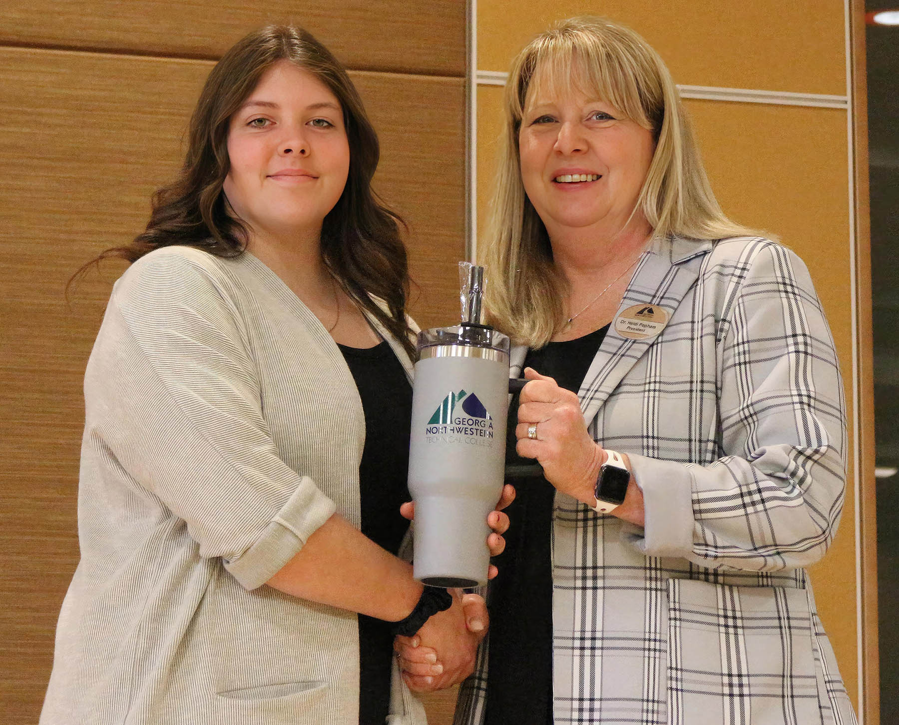 (From left) GNTC student Cayla Pemberton, GNTC’s Georgia Occupational Award of Leadership (GOAL) winner for 2023, and Dr. Heidi Popham, GNTC president.