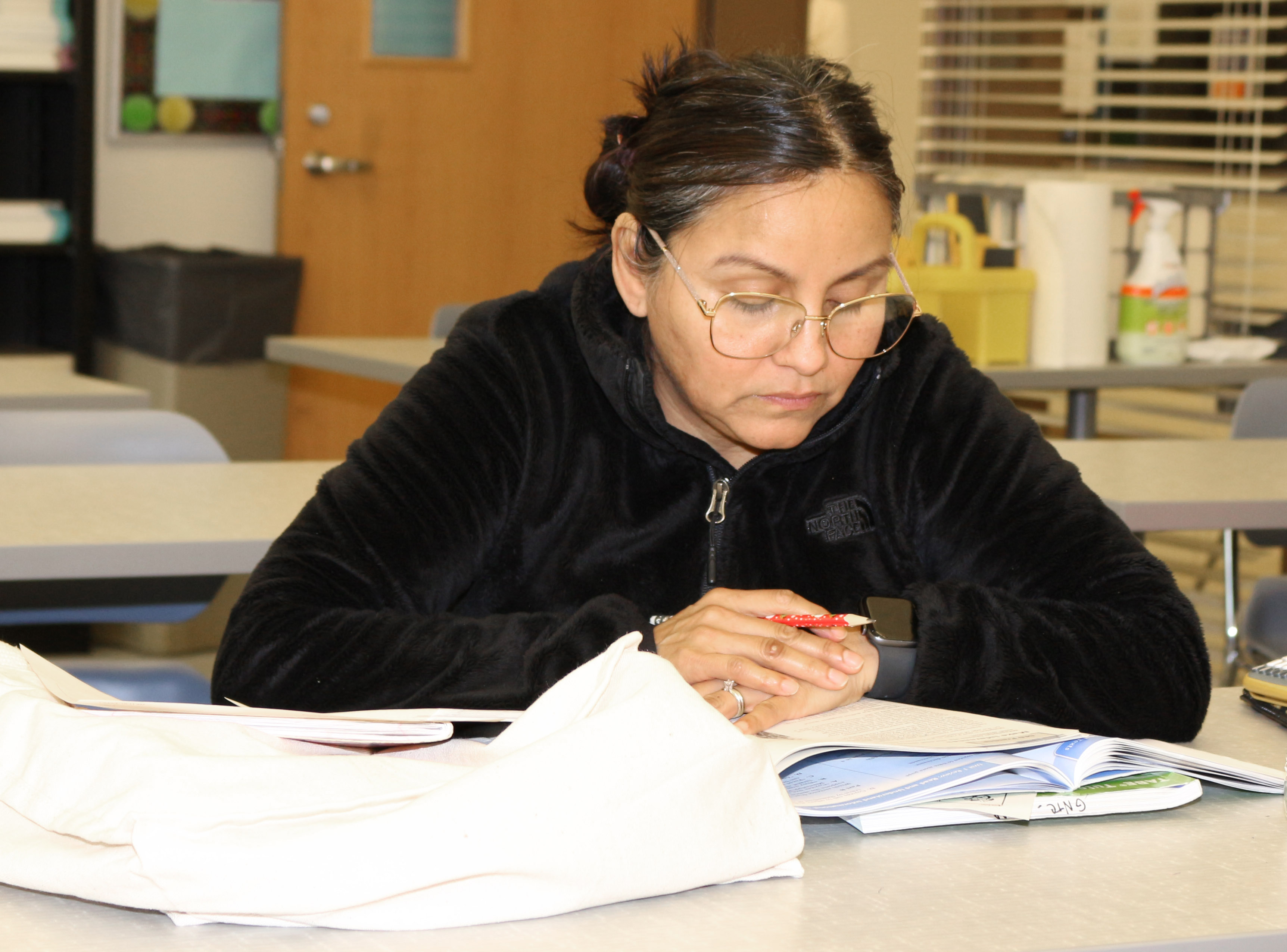 Fabiana Whaley studies during Adult Education class at GNTC’s Whitfield Murray Campus.