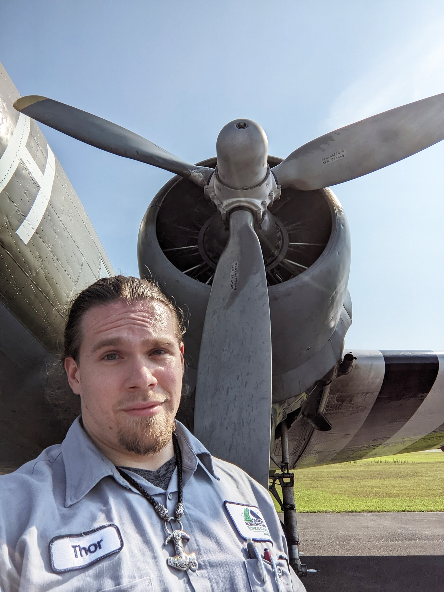 GNTC Aviation Maintenance student Jonathan Clegg received a $3,000 Work Ethic Scholarship from the mikeroweWORKS Foundation. Clegg is also known to his friends as “Thor.”