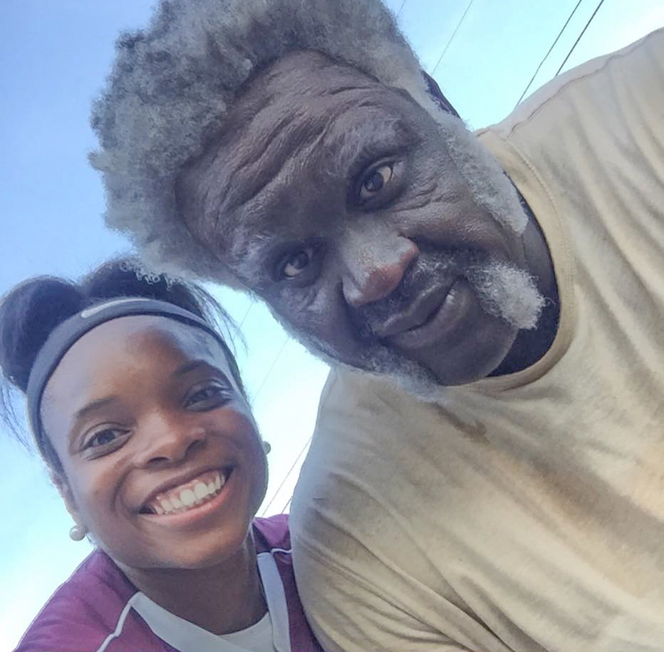 Former Georgia Northwestern student-athlete, Kenisha “Scooby” Watkins with NBA Hall of Famer Shaquille O’Neal during a shoot for the recently released movie, “Uncle Drew.”