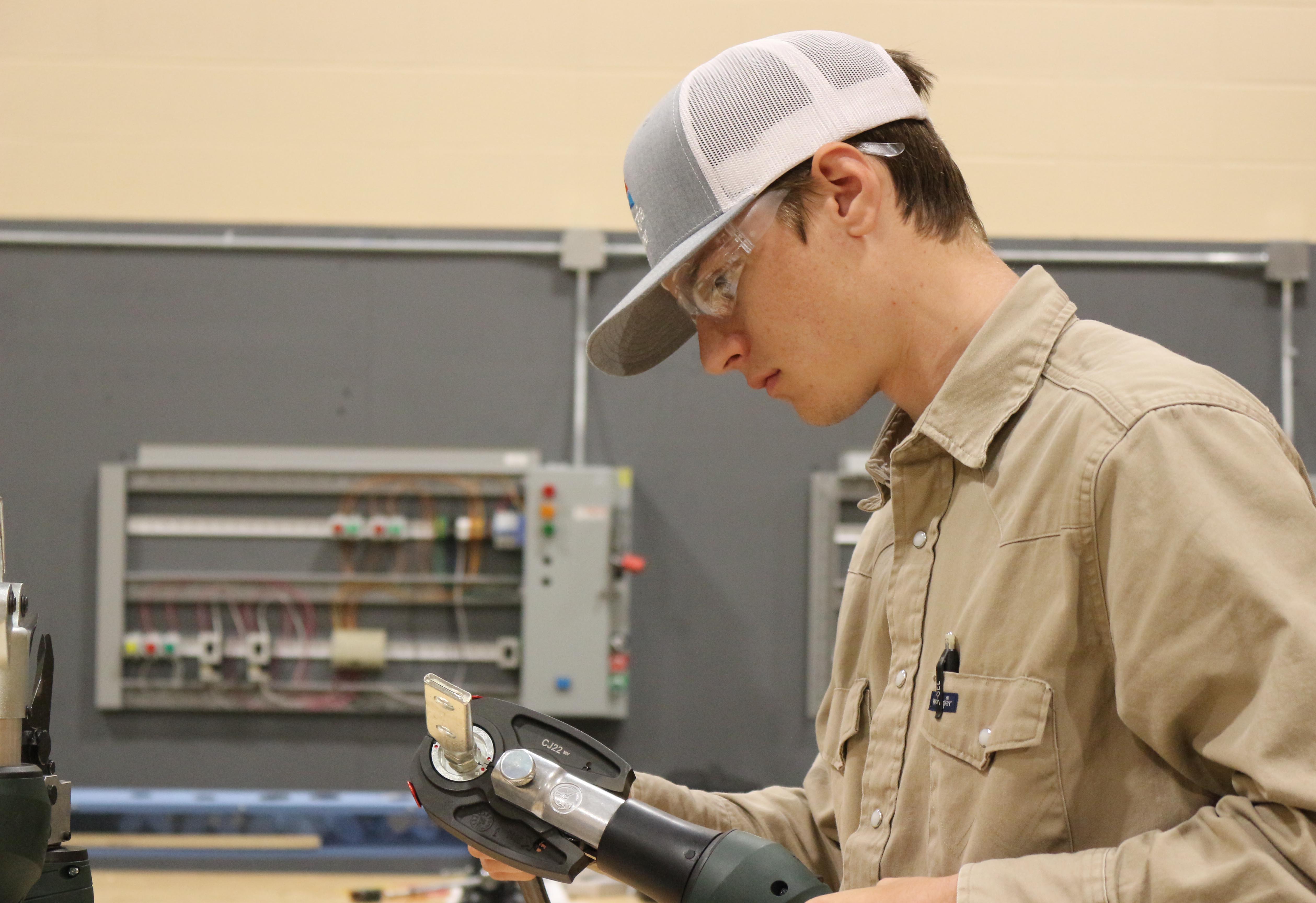 GNTC student Landon Stephens in the Electrical Systems Technology lab on the Gordon County Campus.