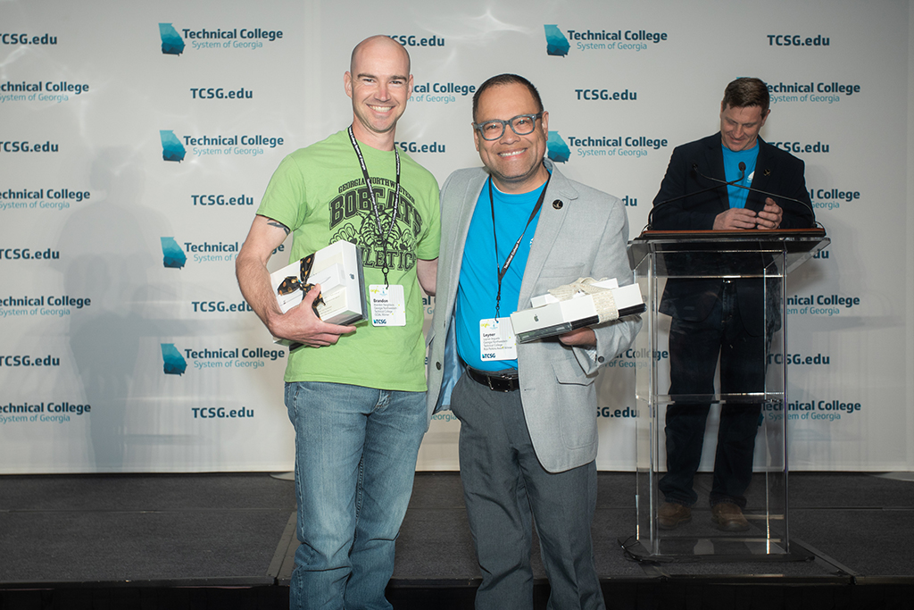 Brandon Neighbors (left), Georgia Northwestern Technical College’s (GNTC) 2019 GOAL winner, was named one of nine regional finalists to become the 2019 Student of the Year for the Technical College System of Georgia and Leyner Argueta (right), program director of Business Management, was named one of nine regional finalists to become the 2019 Instructor of the Year for the TCSG.