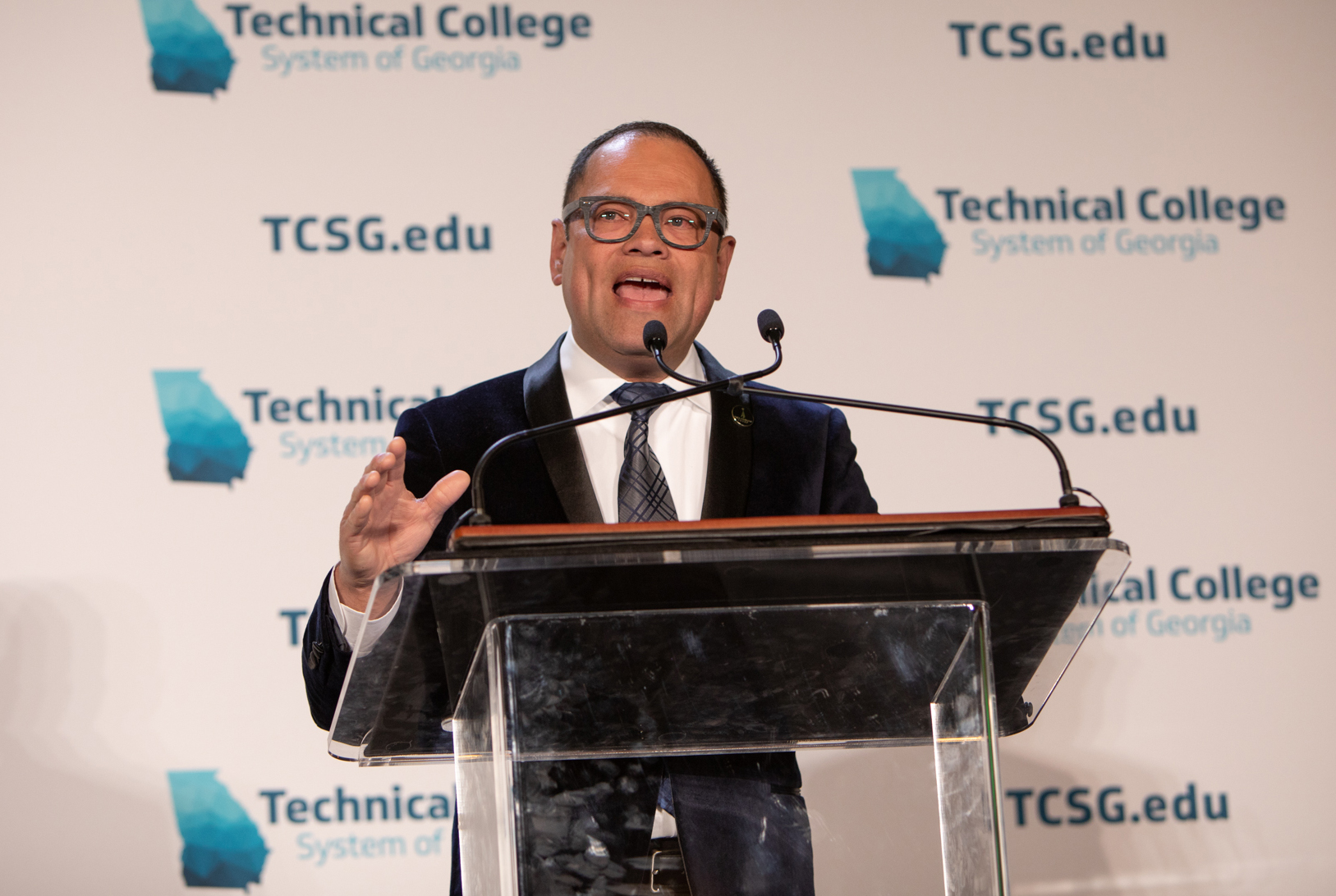 Leyner Argueta, program director of Business Management at GNTC, gives his acceptance speech after being selected as the 2019 Rick Perkins Instructor of the Year for the Technical College System of Georgia. Argueta will be the keynote speaker for GNTC’s 2019 Spring Commencement Ceremony.