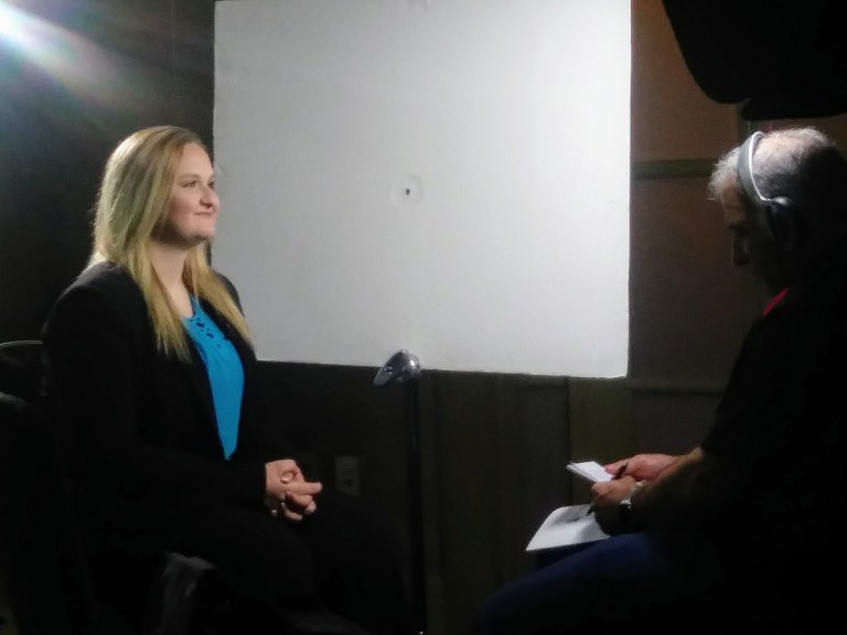 GNTC’s Macey Morgan, left, gets ready for an on-camera interview during a portion of the 2018 State GOAL Competition in Atlanta, Georgia last April. Morgan will be the keynote speaker at the college’s 2018 Graduation Ceremony in Dalton, Georgia.