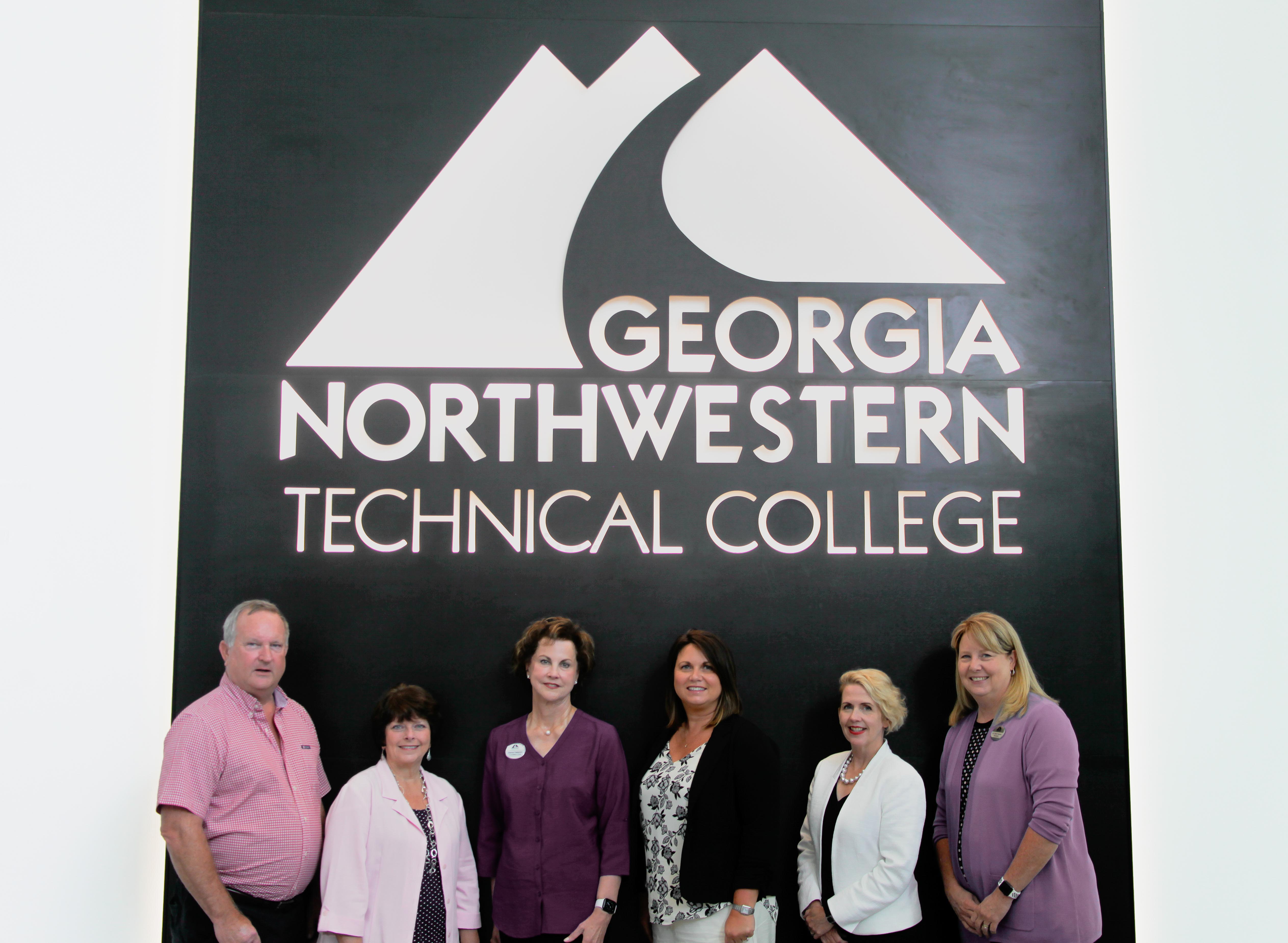 (From left to right) Paul Meredith, member of GNTC’s Board of Directors and Mohawk senior technical director; Linda McEntire, Mohawk director of technical training; Sherrie Patterson, chair of the GNTC Foundation Trustees; Becky Redd, GNTC Foundation Trustee and Mohawk senior HR director of talent management; Lauretta Hannon, GNTC director of Institutional Advancement; and GNTC President Dr. Heidi Popham.