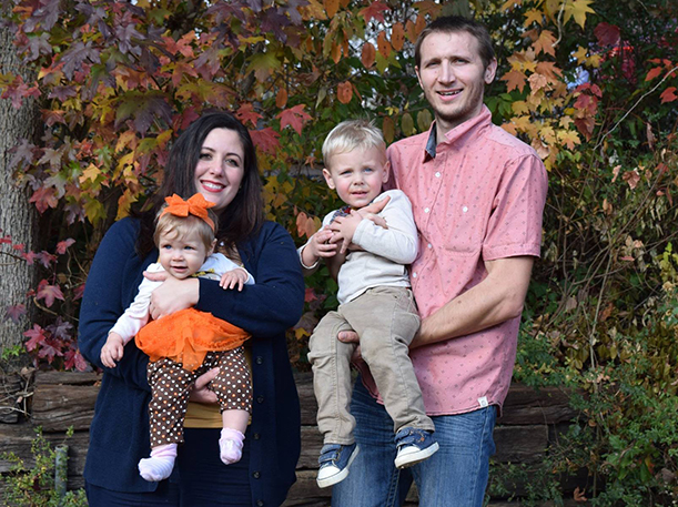 Nikita Kovalevskiy’s young family posing for a picture in Walker County, Georgia. Shown here are Nikita and his wife, Chelsea, and their children Anna and Nikolai