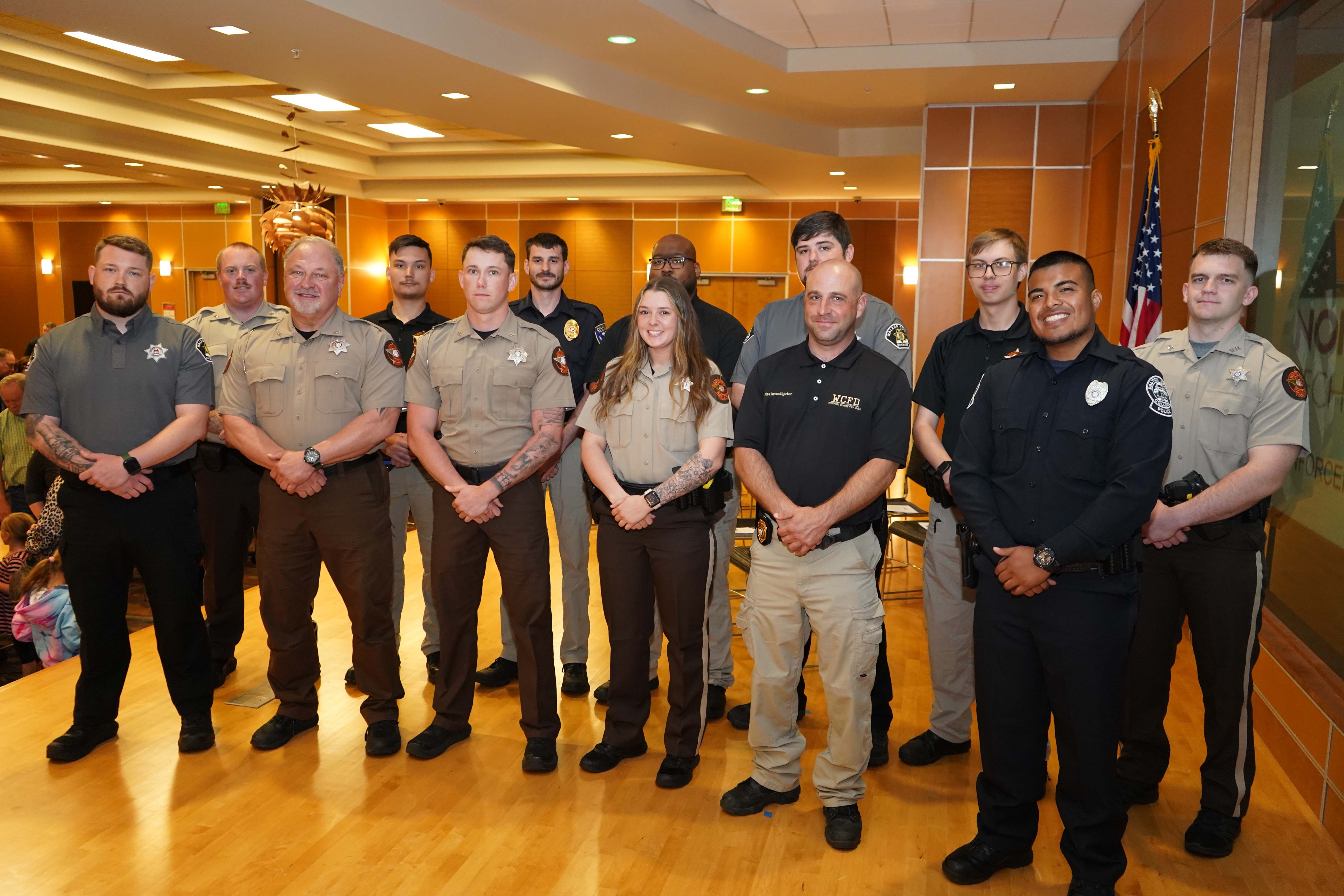 (From left, front row) Matthew Creighton, Bobby Feagans, Jadyn Norton, Savannah Roberts, Jesse Bond, Cristian Peinado; (back row) Sawyer Sharp, Dakota Maddox, Tyler Chastain, Amadou Diaw, Haden Templeton, Damien Neelley and Joseph Taylor graduated on March 26 from GNTC’s Basic POST Certification class.