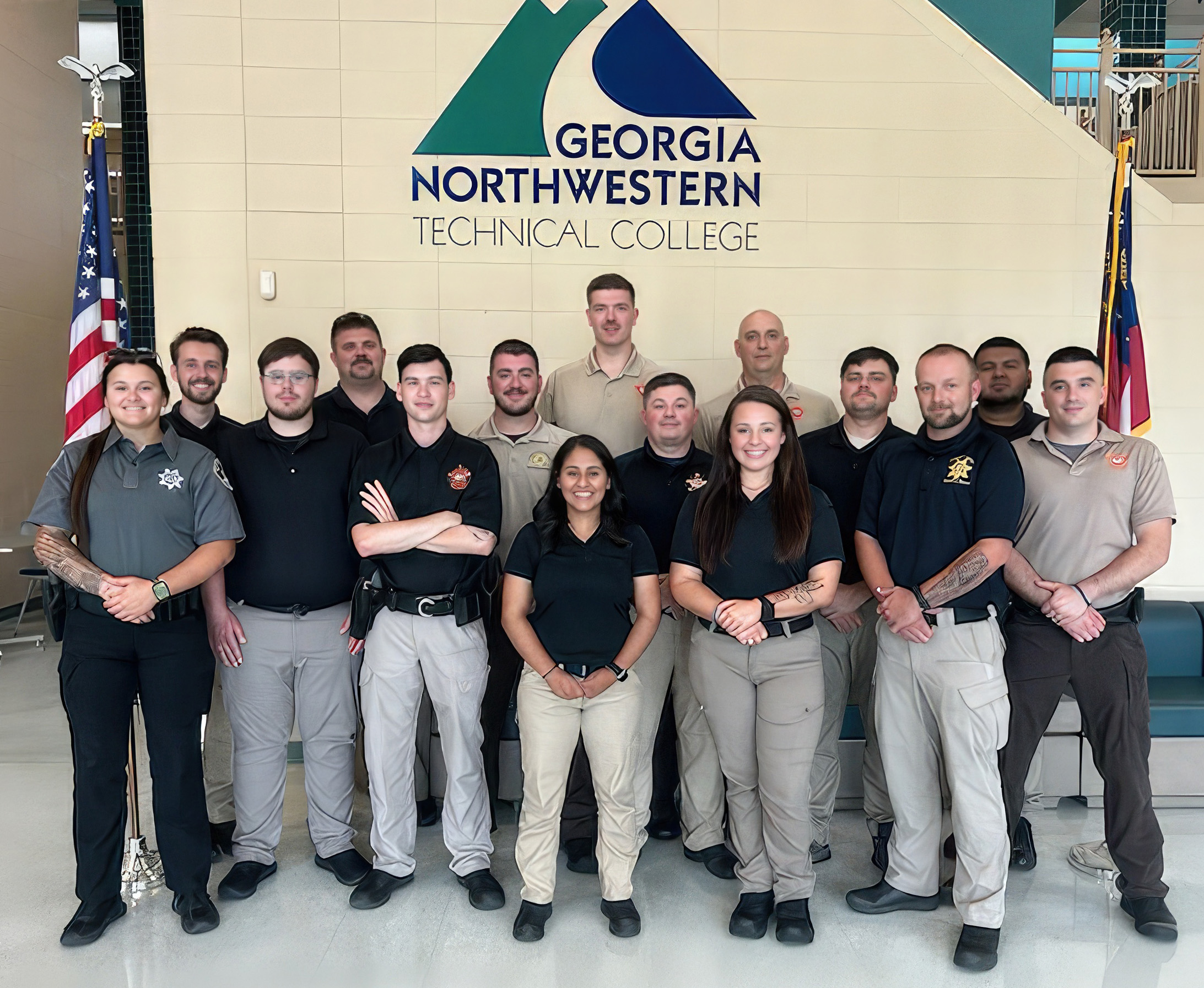 Graduates of GNTC’s Basic POST Certification Class BPC1-2023-04 are (from left) Shelby Stephens, Elijah Frye, Guage Franks, Douglas Brown, Kohl Dalton Kadinger, Michael Sumner, Sarai Comi Silis, Gray Jackson, Christopher Cantrell, Jasmine Daniel, Kenneth Cordell, Colby Harris, Paul Hagood, Wilber Ramirez and Alan Lewis.