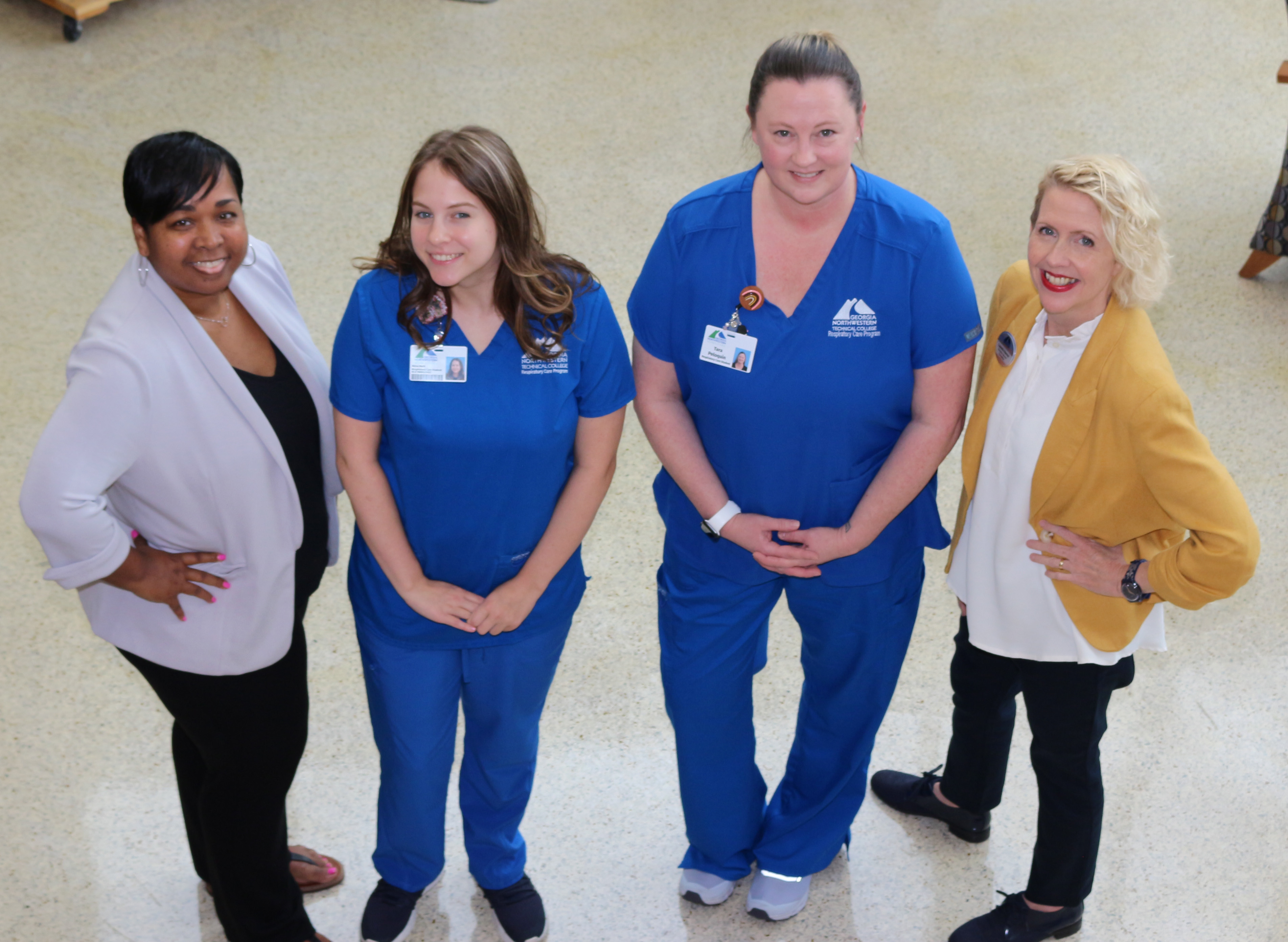 Congratulations to GNTC Respiratory Care students Alexa Burk and Tara Peloquin, the fall semester recipients of the college’s National Board for Respiratory Care Scholarship! (From left) Zenia Bratton, program director and instructor of Respiratory Care at GNTC; Burk; Peloquin; and Lauretta Hannon, executive director of the GNTC Foundation.