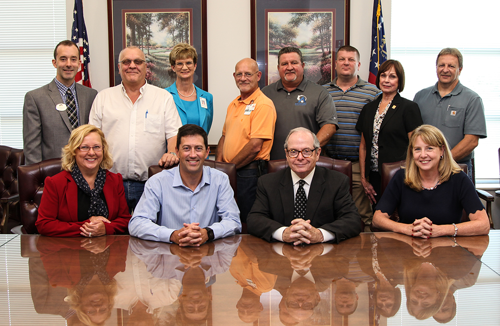 Shown in the front row, from left, are Rhonda Beasley, Roper Corporation Human Resources Manager; Scott Brown, Roper Corporation President; C. Pete McDonald, GNTC President; Dr. Heidi Popham, GNTC Executive Vice President.

Shown in second row, from left, are Dr. Michael Fennell, GNTC Dean of Academic Affairs; Scott Lee Reece, Roper Corporation Organizational Development Leader; Dr. Mindy McCannon, GNTC College Vice President of Academic Affairs; Alan Lyles, Roper Corporation Maintenance Team Leader for Assembly; Steve Patterson, Roper Corporation Manufacturing Engineering Manager for Fabrication Finishing and Facilities; Mike Signiski, Roper Corporation Manufacturing Engineering Manager for Assembly; Sarah Harrison, Georgia WorkSmart Regional Apprenticeship Coordinator; and Rodney Lewis, Roper Corporation Maintenance Business Leader.