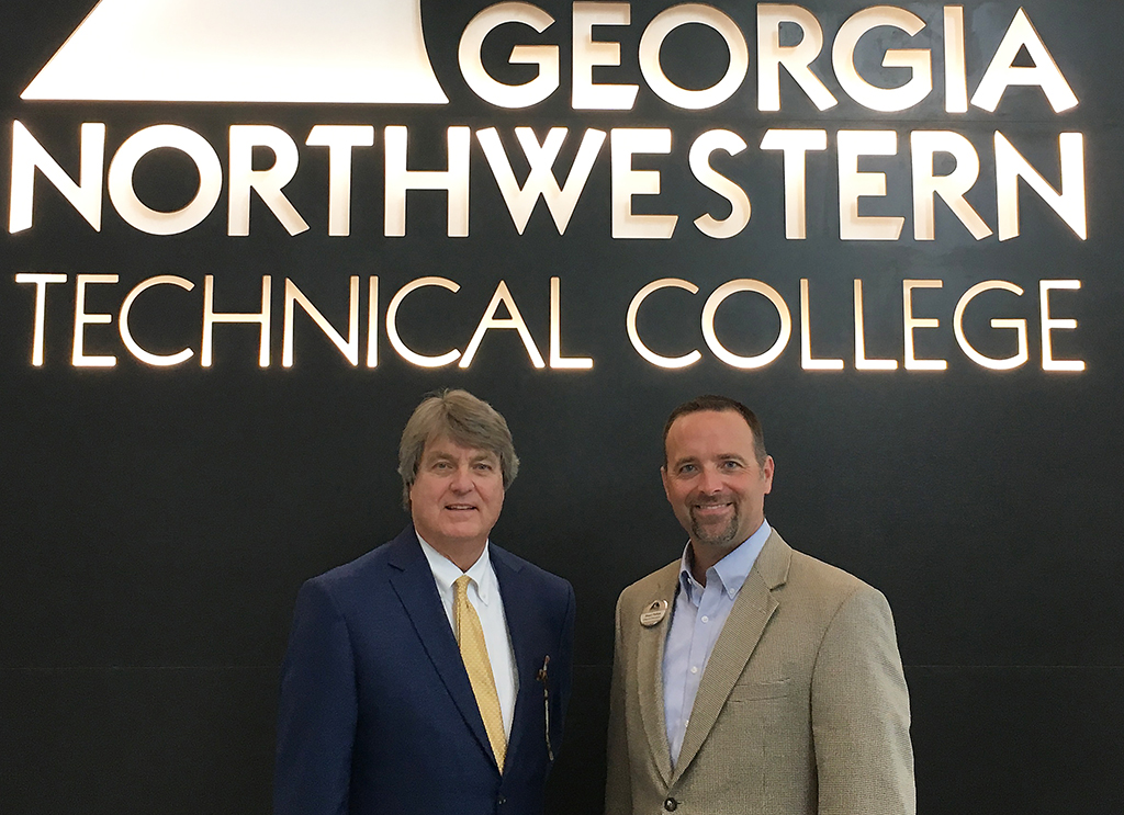 Stuart Phillips (right), interim president of GNTC, congratulates Attorney Robert L. Berry (left) for becoming the newest member of GNTC’s Board of Directors during the June meeting on the Whitfield Murray Campus in Dalton.