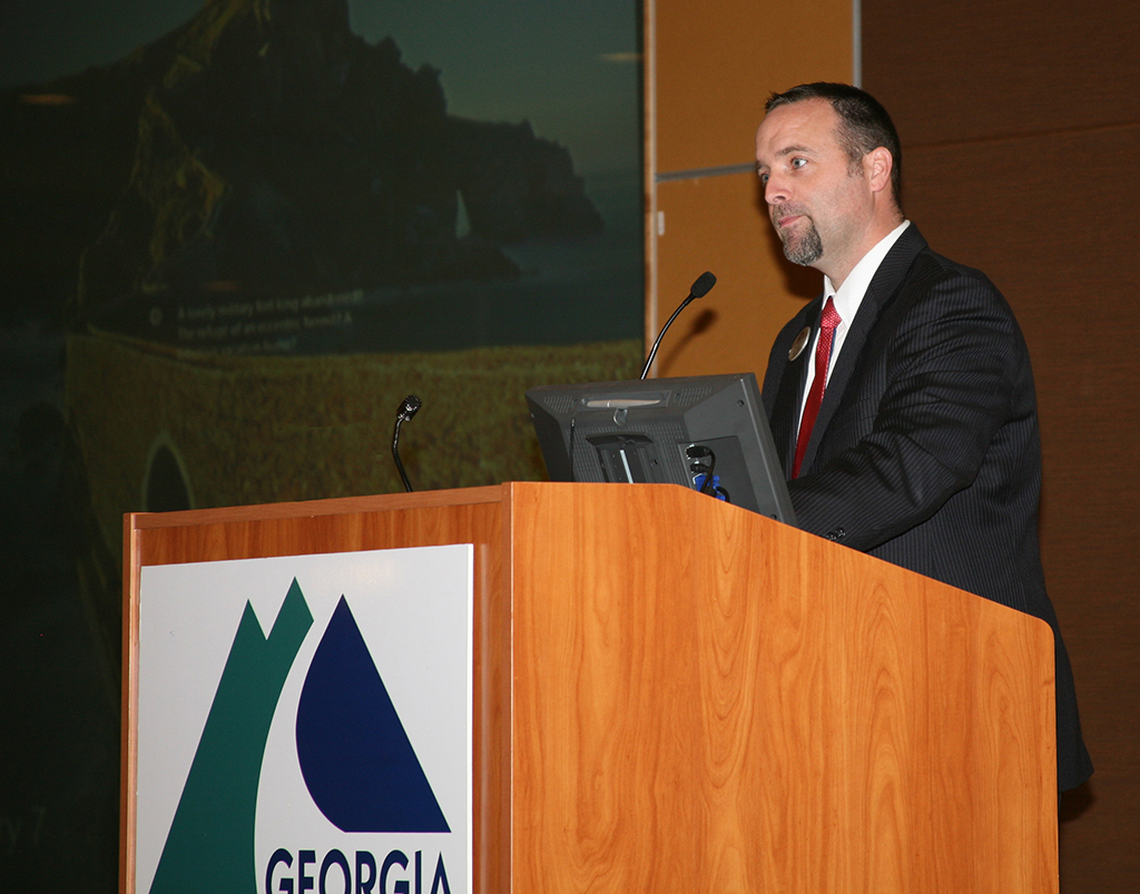 Stuart Phillips, vice president of Student Affairs, speaks at the 2018 High School Appreciation Luncheon. Counselors, faculty, and administrators from schools across the northwest Georgia region took part in the luncheon.