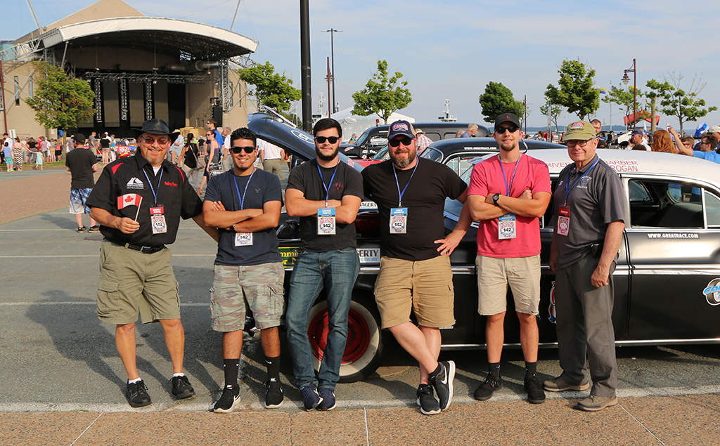 Pete McDonald (right), president of GNTC, joined the Team DeSoto crew in Dartmouth, Nova Scotia, Canada, for Stage 8 of The Great Race on Saturday, June 30. Team DeSoto is (from left to right) Rodney Parris, director of GNTC’s Automotive Technology program and leader of Team DeSoto; John Valle, navigator; Zayne Waits, navigator; Adam Grogan, driver; and Nicholas Barber, driver.