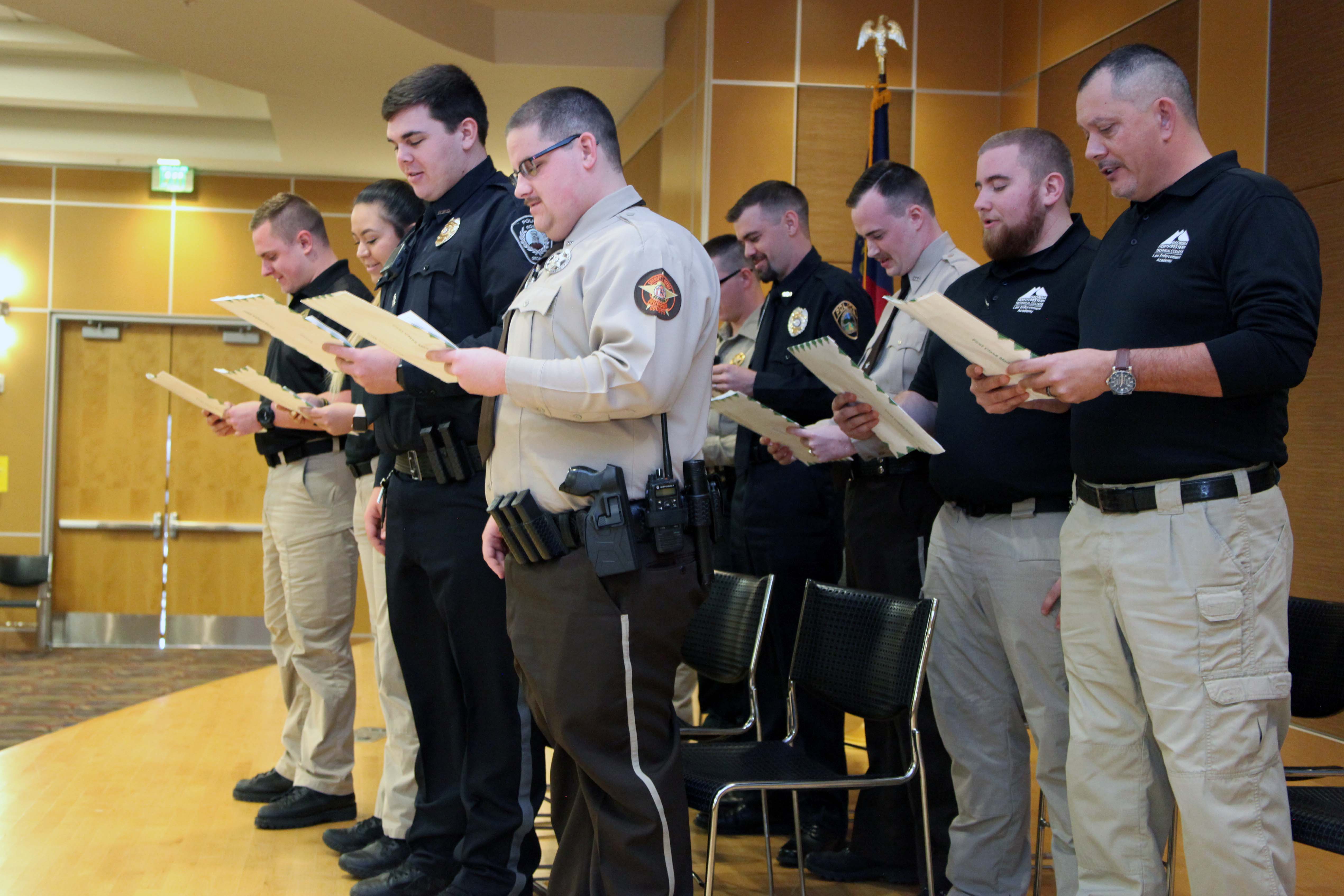 Ten graduates of Basic Law Enforcement Training Classes #201901 and #201902 said the “Oath of Honor” on Thursday, Dec. 12, to conclude graduation. 