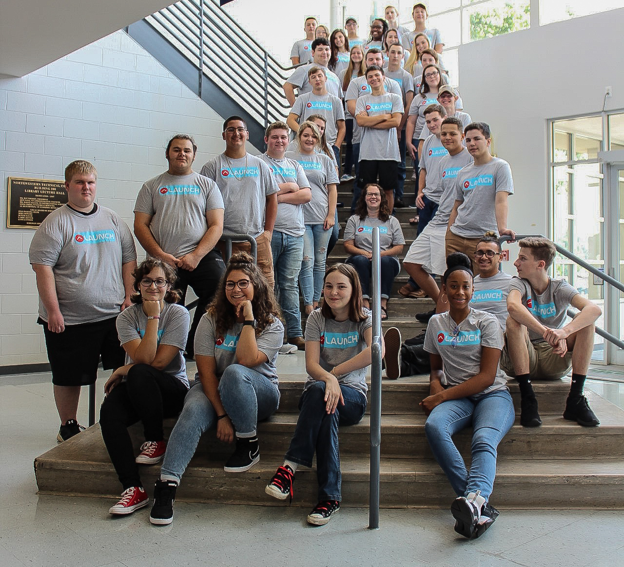 Some of the first “Walker Launch” students in Walker County, Georgia stop for a quick picture inside the 500 Building of Georgia Northwestern Technical College’s Walker County Campus; the program’s home base in this inaugural year. Thirty-one students from LaFayette High School and Ridgeland High School are taking part in year one of the program. The Walker County School system hopes to expand enrollment to 200 students in the near future