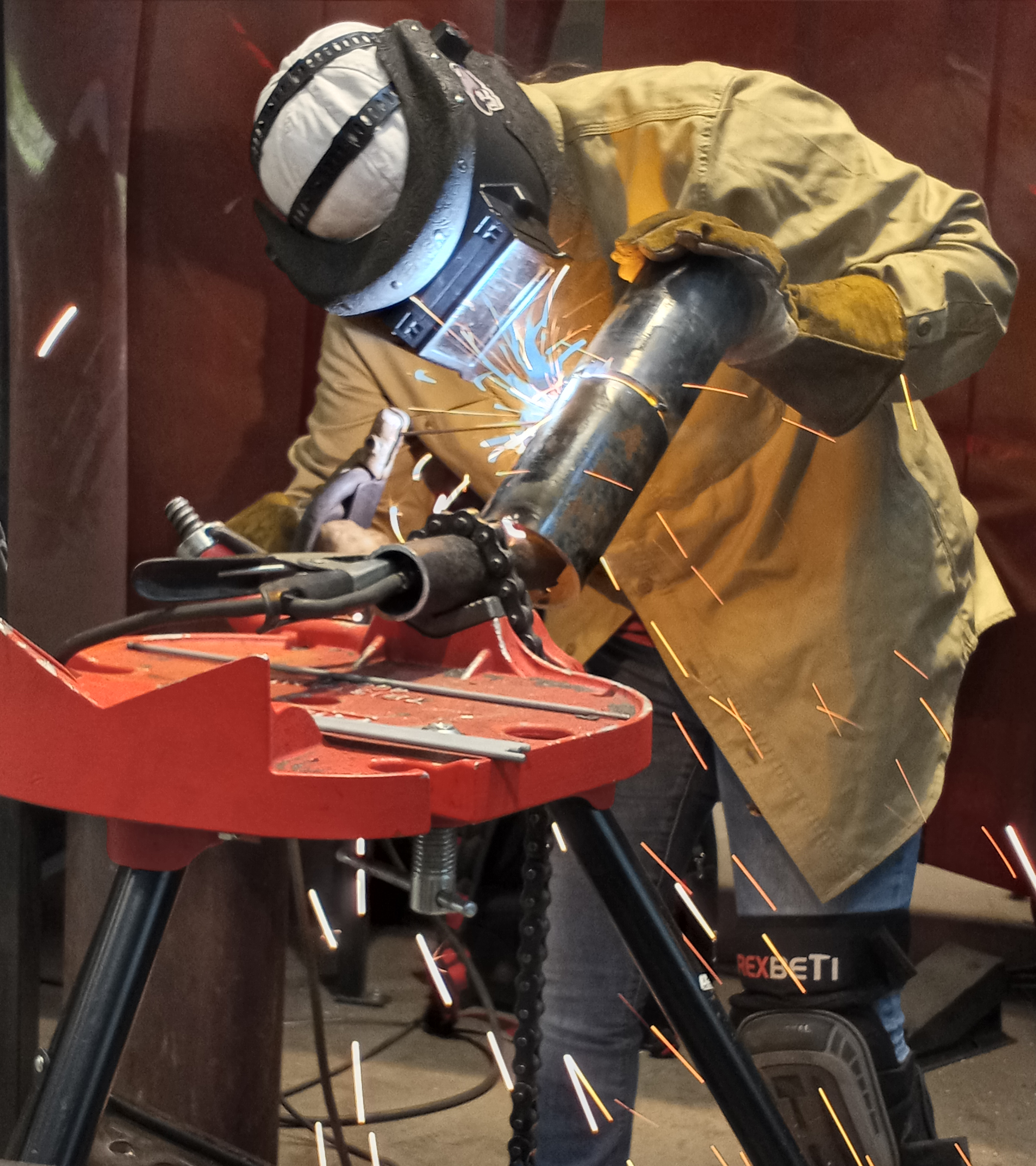 GNTC student Yosdel Castaneda practices in her welding class.