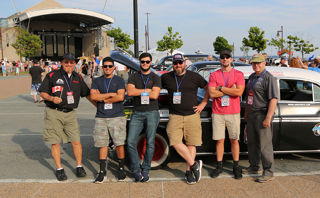 Pete McDonald (right), president of GNTC, joined the Team DeSoto crew in Dartmouth, Nova Scotia, Canada, for Stage 8 of The Great Race on Saturday, June 30. Team DeSoto is (from left to right) Rodney Parris, director of GNTC’s Automotive Technology program and leader of Team DeSoto; John Valle, navigator; Zayne Waits, navigator; Adam Grogan, driver; and Nicholas Barber, driver.