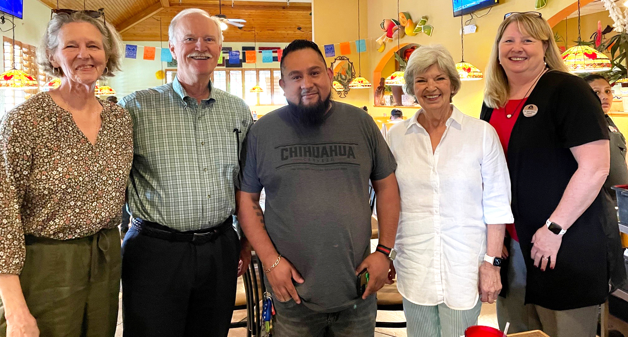(From left) Nila Winn, Frank Winn, Dan Winn Adult Education Scholarship Recipient Manuel De Jesus Alonso, Darice Winn Lewis, and Dr. Heidi Popham, president of GNTC.