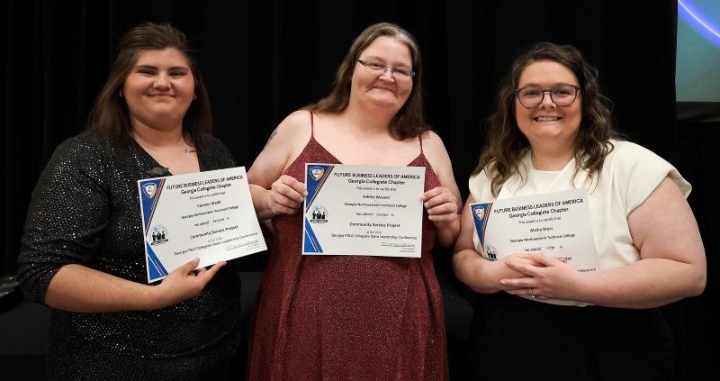 GNTC students (from left) Carmen Webb, Ashley Weaver and Alisha Moss placed second in the FBLA Collegiate Community Service Project chapter competition.