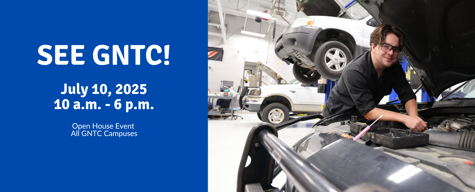 Student working on a car in Automotive Technology