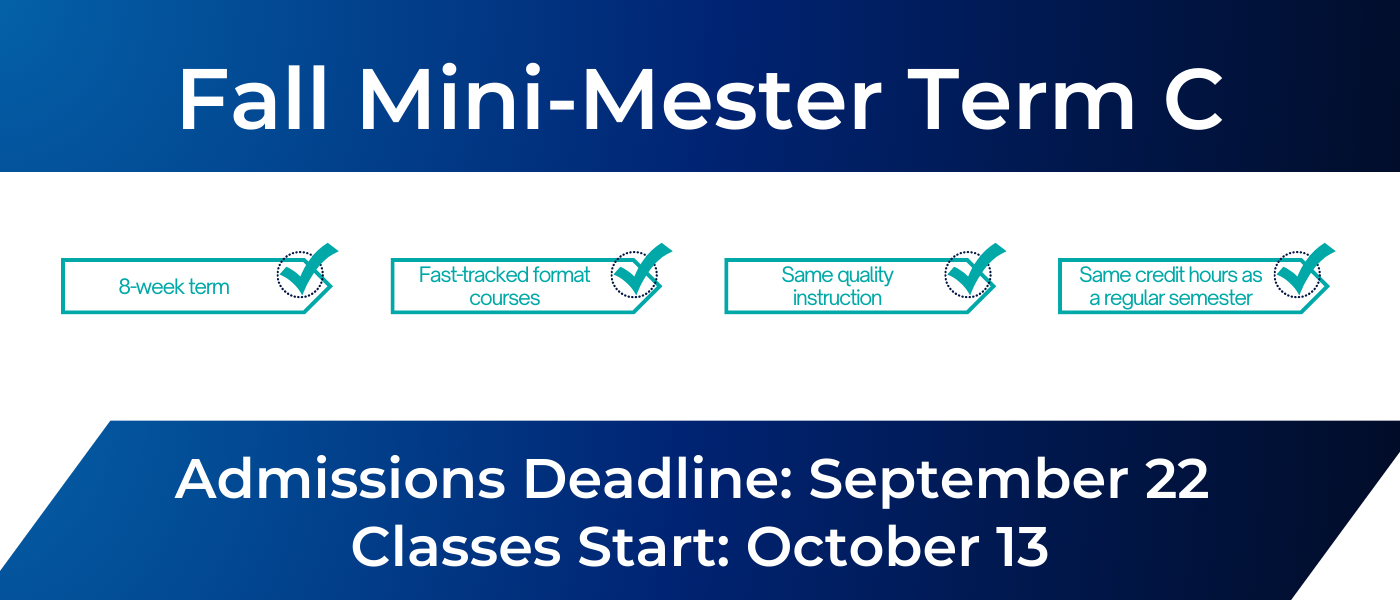 Term C Mini-Mester with check marks and Admissions Deadline of September 22 and October 13.
