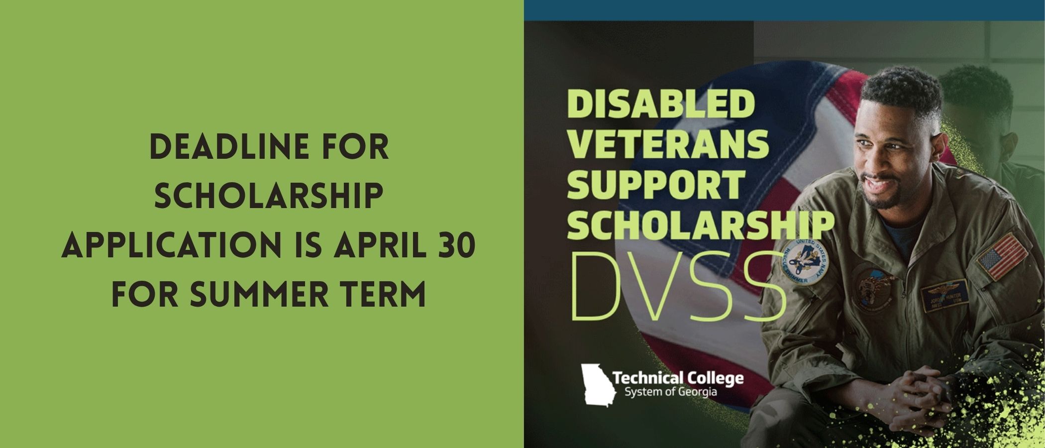 Disabled Veteran Scholarship Info. Deadline April 30