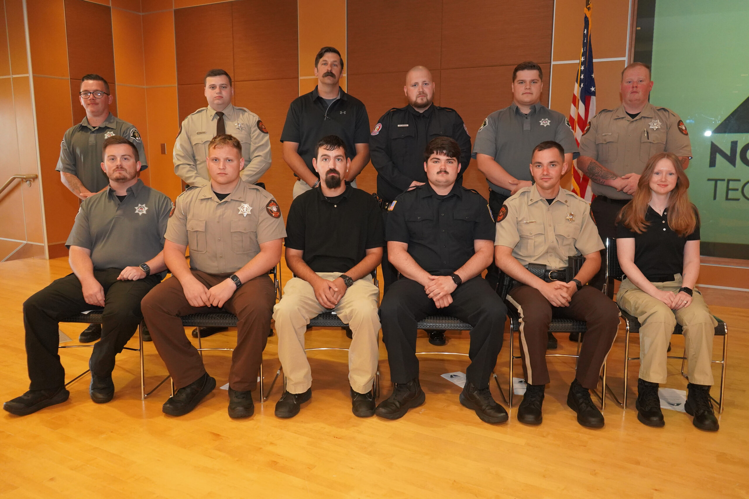 (From left, front row) Richard Craig, Coleton Carlock, John Blankenship, Kaden Baucom, Mitchell Bandy, Megan Baggett; (back row) Anthony Warrick, William Sullivan, Jeremy Rice, Richard Jackson, Caleb Hobbs and Houston Henry are graduates of GNTC’s Basic POST Certification Class #BPC1-2024-07.